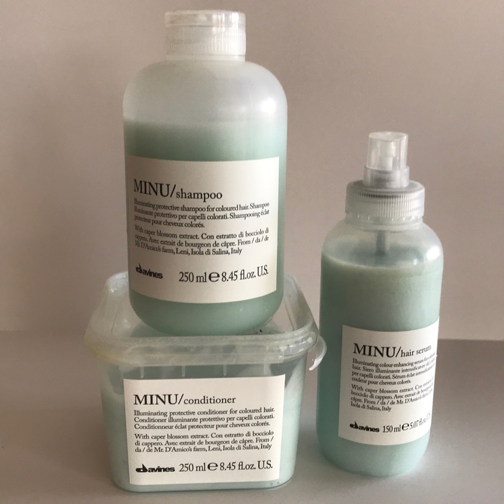 Davines minu shampoo conditioner hair serum